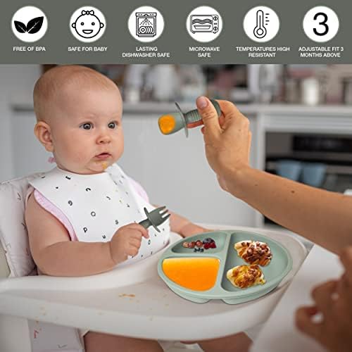 מוצרים הדדייםמוצרים 3 יחידות כלי תינוק-כפיות ומזלגות לתינוק סיליקון להאכלה עצמית-צלחת יניקה - אספקת האכלת תינוק