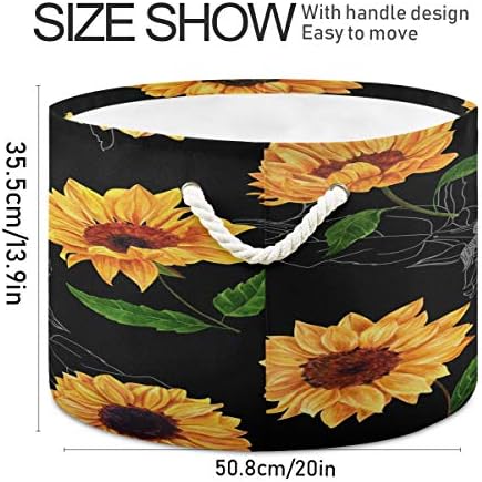 Alaza Sunflower Black Black Slaudry Slaudry Salling עם ידיות למגבות שמיכות פעוטון Bin 20 x 20 x 14