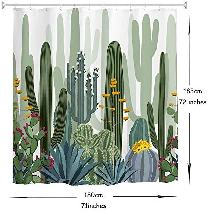 וילון מקלחת של icosamro cactus לחדר אמבטיה עם ווים, צבעי מים טרופיים דקורטיביים דקורטיביים מבד ארוך מבד מקלחת קישוטי