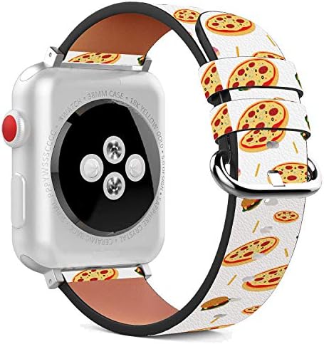 תואם ל- Apple Watch - 42 ממ / 44 ממ / 45 ממ צמיד צמיד עור עם אבזם מפלדת אל חלד ומתאמים - פיצה גבינה