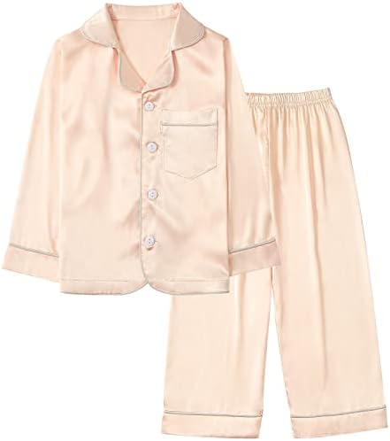 Weixinbuy Pajama סט לילד ילד תינוקת כפתור משי משי פיג'מה בגדי שינה לבגדי לבוש בגדי לבוש הגדרת מתנות
