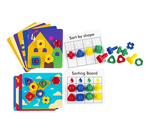 סט פעילות של 32 - 4 צורות ו -4 צבעים-12 כרטיסי פעילות-משחק התאמה לפעוטות-למד ספירה, מיון וסיווג-שפר מיומנויות