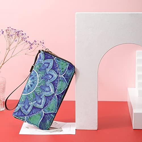 צבעי מים אתני פרח יוניסקס יד עור ארוך ארנק כרטיס אשראי בעל רוכסן סביב דרכון ארנק עבור מתנת עסקים