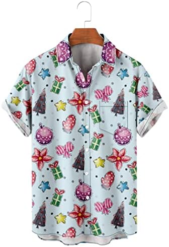 כפתור Mens חג המולד של ZDFER למטה חולצות שרוול קצר, חולצת באולינג גרפי של חג המולד מצחיק חולצה מעצבת מסיבות