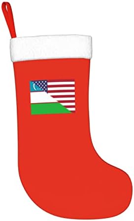 דגל אמריקאי TZT ודגל אוזבקיסטן גרבי חג המולד, מתנות למסיבת חג חג המולד לקישוטי חג משפחתיים 18 אינץ '