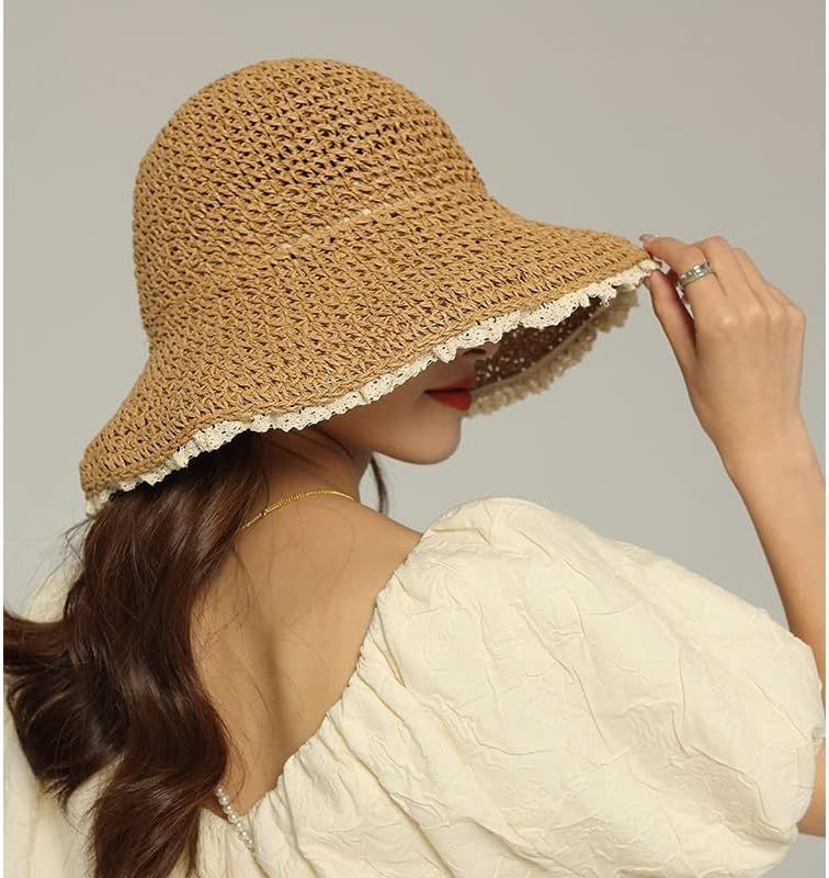 כובע חוף קיץ ZSEDP כובעי דלי סאנשייד סאנשייד תחרה כובעי דלי מתקפלים לנשים