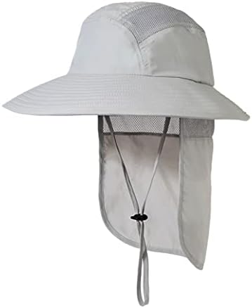 Lemogino Sun Hat Upf 50+ כובע הגנה מפני כובע דיג רחב שוליים עם דש צוואר - אפור בהיר