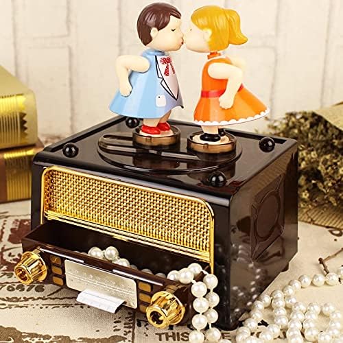 HMGGDD רטרו רדיו בצורת ספינינג קופסא מוזיקה יצירתית קופסא מוזיקה מצחיקה קופסא אחסון תכשיטים מוזיקלי קופסא