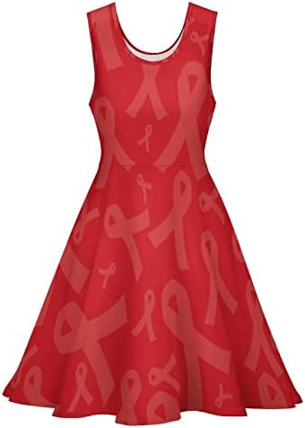 מודעות למודעות אדום סרט שמלת סווינג ללא שרוולים, מיני החלקה על חוף לנשים הדפס