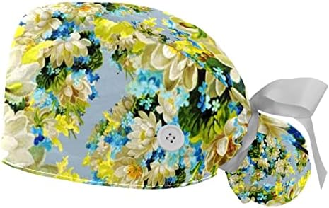 כובע עבודה עם כפתורים של סרט זיעה עניבת כובעי בופנט, ציור שמן אמנות פרח ורוד