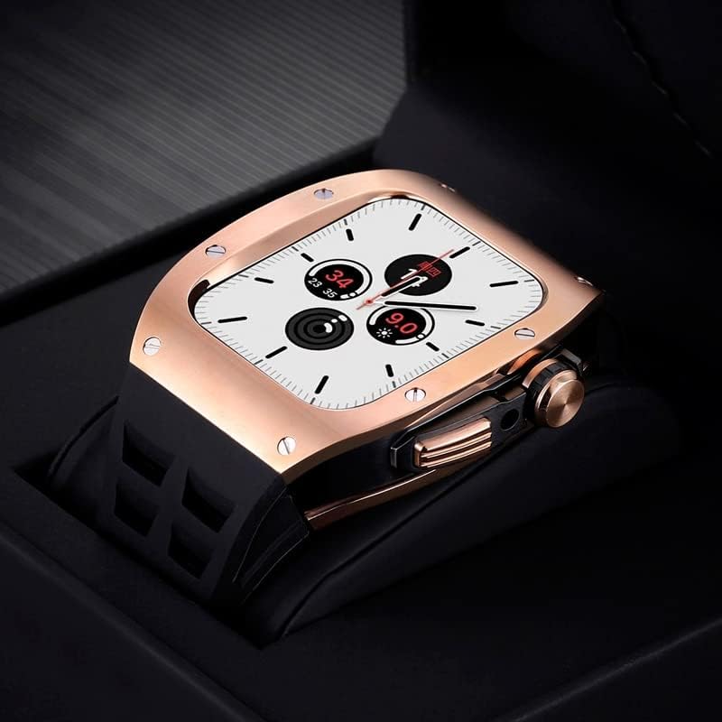ערכת שינוי CNHKAU מארז מתכת+רצועה לסדרת Apple Watch 8 7 45 ממ להקה Correa iwatch SE 6 5 4 פס 44 ממ צמיד גומי