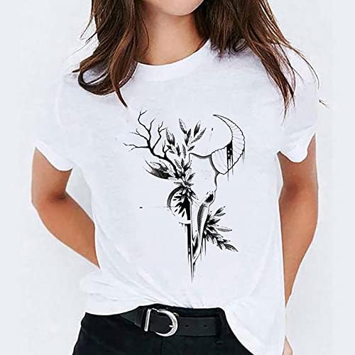 חולצת T מודאלית נעימה לנשים מערביות בסגנון אתני אנטילופה גרפית צמרת וינטג