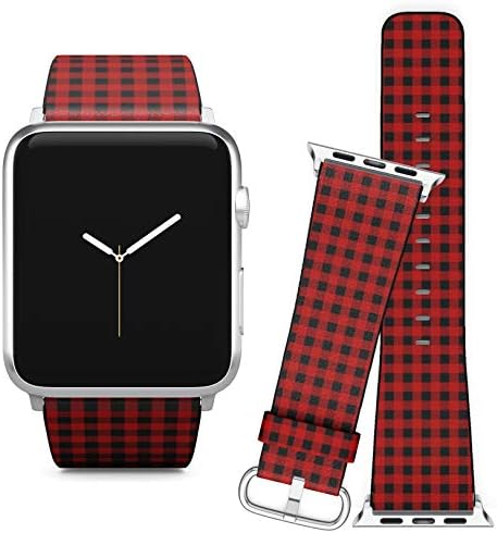 תואם לסדרת Apple Watch 5, 4, 3, 2, 1 // החלפת עור רצועת צמיד צמיד + מתאמים // אדום לסירוגין של Lumberjack
