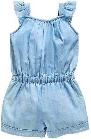 בנות תינוקות ויקסון רומפסות תחרה ג'ינס קצרים סירות שמלת קיץ צוואר סירות לגיל 1-6 כחול