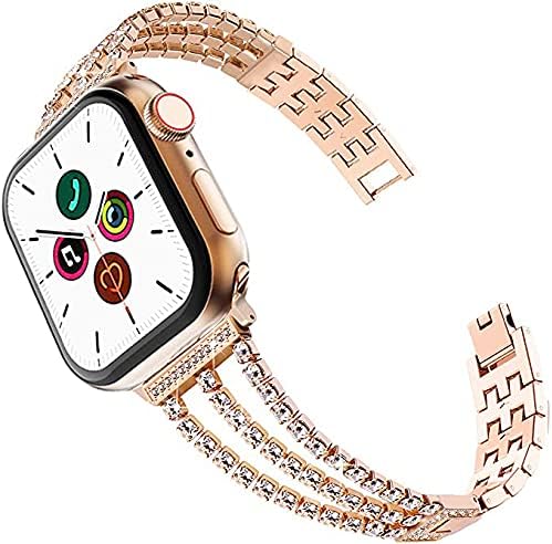 Akyovdli תואם ללהקות Apple Watch 38 ממ נשים, צמיד Deco Gold Apple Watch Sparkling Bling Diamonds for iWatch