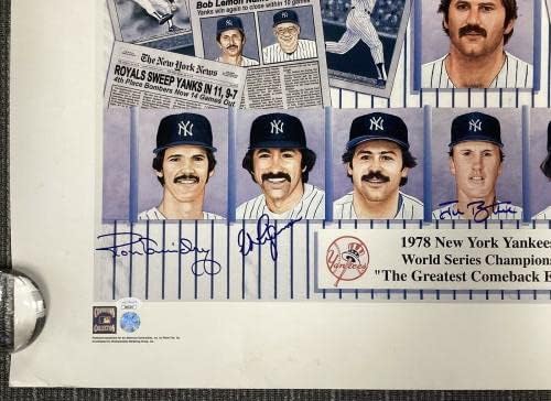 1978 Yankees WSC הדפס חתום 27x34 Reggie Jackson Goose Dent +11 Auto Hof JSA - Artoggled MLB Art
