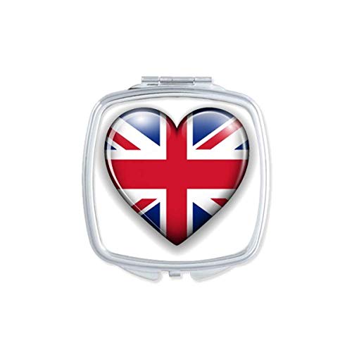 איחוד שקע לב בצורת בריטניה בריטניה דגל מראה נייד קומפקטי כיס איפור כפול צדדי זכוכית
