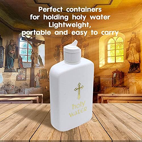 IUASZZZ 10 חתיכות בקבוקי מים קדושים לבנים עם לוגו חסימת זהב בקבוק פלסטיק פסחא דתי למסיבת מטבח בית אביזרים דקורטיביים