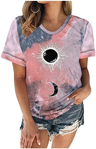 Tops Verano Manga Corta Mujer Camiseta Tinte Corbata Camiseta Estampado luna y sol blusa tipo túnica