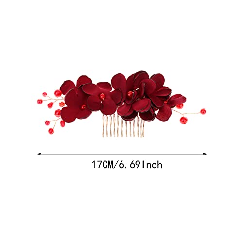 3 יחידות דקורטיבי פרח פרל כלה שיער מסרק קליפ חתונה שיער אביזרי לנשים אדום כיסוי ראש