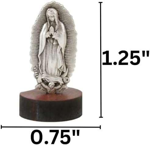 DeTezo Mini Virgin Mary Pewter על בסיס עץ, קישוטים לבית קתולים, 1.25 על 0.75 אינץ '