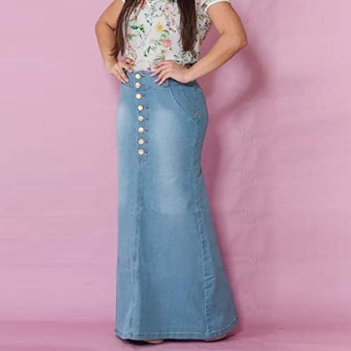 טרנדי בתוספת גודל ז 'אן מקסי חצאית לנשים מול חצאיות שטף ז' אן מזדמן חצאית ג ' ינס ארוך אונליין נשים של כפתור