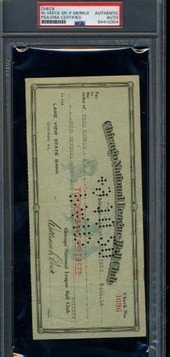פרד מרקל חתם על חתימת צ ' ק שכר של שיקגו קאבס משנת 1920-חתימות חתוכות של ליגת הבייסבול