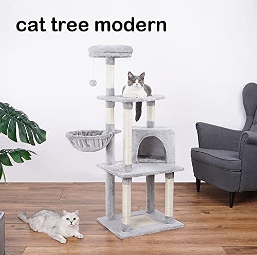 חתול עץ לחתולים מקורה 47.2 סנטימטרים חתול מגדלי חתול דירה עם פלטפורמת נתמך מיטה וערסל מגרד הודעות לחתולים