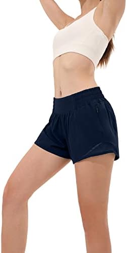 מכנסיים קצרים אתלטים בעלי מותניים גבוהים לנשים, מכנסי אימון של נשים בגודל של נשים עם כיס אניה