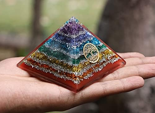 פירמידה של 55 ממ אורגון 7 צבעים אוניקס עם הגנה מנצנצת מכסף קריסטלים רייקי ריפוי אבני ריפוי, פירמידה אורגנית