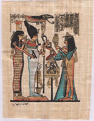 פפירוס מצרי ISIS OSIRIS ציור בעבודת יד באמנות היסטורית מיניאטורית מצרים
