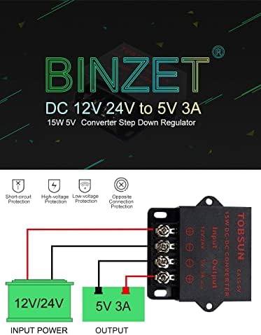 ממיר Binzet DC שלב מטה רגולטור מווסתת חשמל ממיר שנאי, 12V / 24V עד 5V 3A 15W / 5V 10A 50W / 12V 5A 60W
