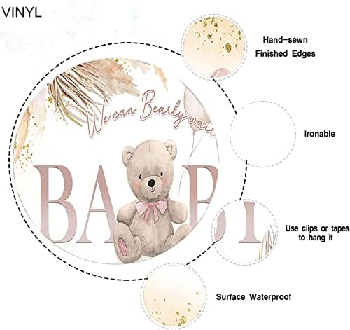 Aumeko Boho Bear Baby מקלחת לתינוק תפאורה בוהמית דשא דשא ורוד דוב ורוד רקע מקלחת לתינוק אנו יכולים לחכות
