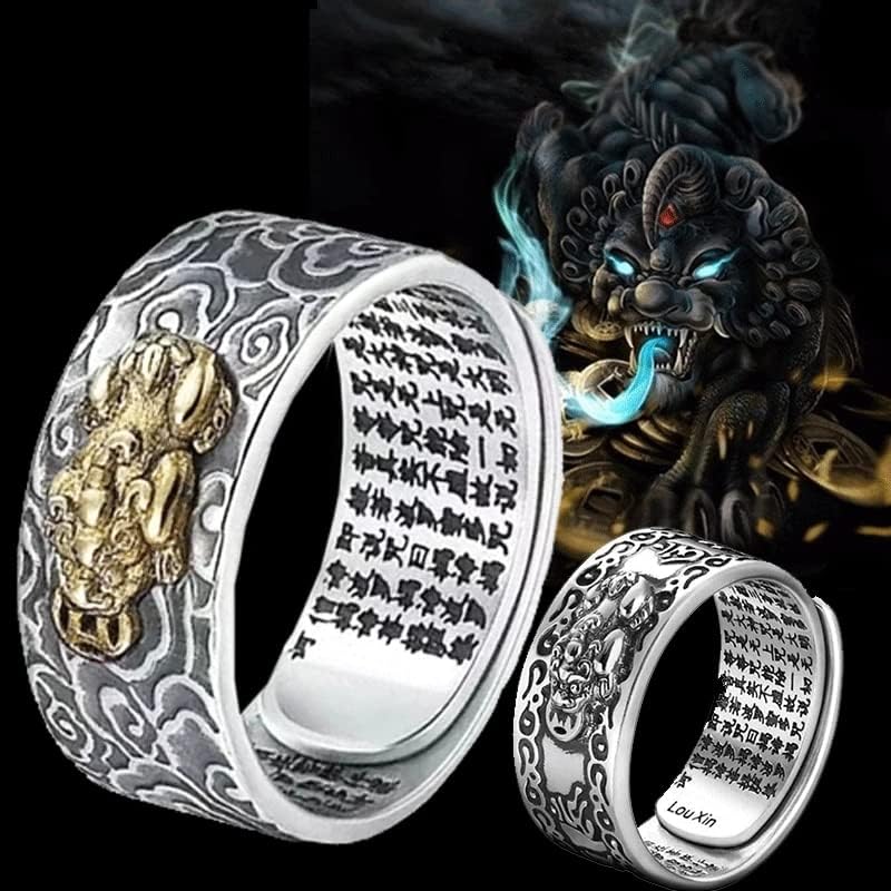 Gigb pbdk feng shui pixiu מנטרה טבעת לגברים נשים, אנילו פנג שואי פיקסיו מנטרה טבעת מקורית פנג שואי