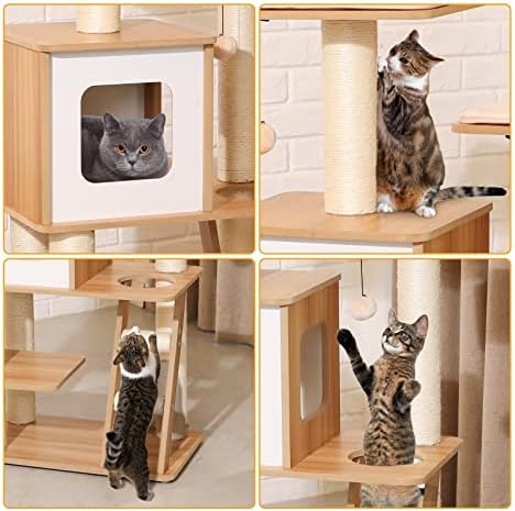 בית עץ חתול לחיות מחמד דירה דירה צעצועי חתול רב-מפלסית מגרד פוסט תואם לחתולים מגדלי עץ עץ מטפס עץ
