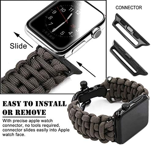 ציוד הישרדות מושך Paracord Watch Band תואם ל- Apple Watch & Iwatch להקות סדרה 42 ממ 44 ממ 45 ממ, 550 Paracord