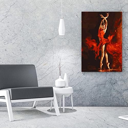 20 על 26 אינץ מופשט שמן ציור אישה פלמנקו ספרדית רקדנית אדום מודרני יצירות אמנות ליידי בד ציור