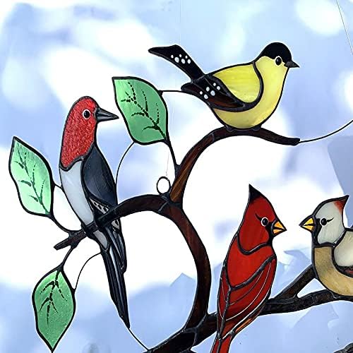 יג'ון ויטראז 'חלון ציפורים תלוי לוכדי שיזים סדרת ציפור קישוטי אמנות תליון 6 ציפורים על קישוט קיר