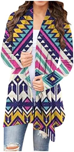 קרדיגן קל משקל לנשים סוודר בסגנון אתני הדפסת אצטק מעילי חורף גרפיים שרוול ארוך שרוול קדמי פתוח.