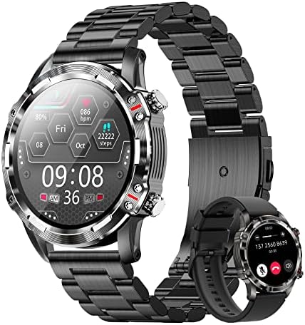 שעון חכם לגברים, 1.32 '' שעון כושר עגול HD עם Bluetooth Call SMS SNS תזכורת מחשבון PECULTOR מחשבון דופק דופק