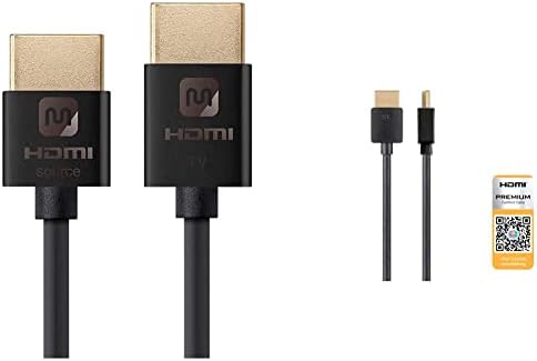 Monoprice 114196 HDMI מהירות גבוהה כבל פעיל - 15 רגל - שחור & 124188 כבל HDMI במהירות גבוהה - 8 רגל -