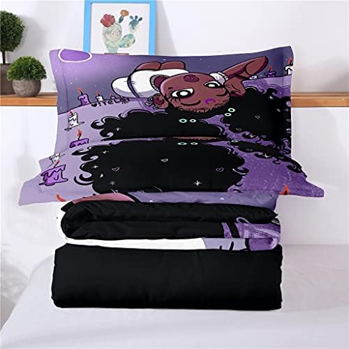 סרדו סטים מצעים מלאים לבנות, אפרו -אמריקני שחור שחור קסם שמיכה עם ילדה שכבה על המיטה, סט מיטה סגול