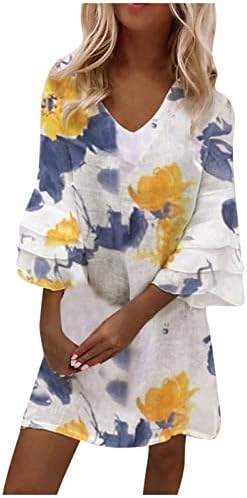 שמלות קיץ של Dopocq לנשים 2023 טלאי תחרה 3/4 שרוולים V צוואר בוהו שמלות מיני מודפסות.