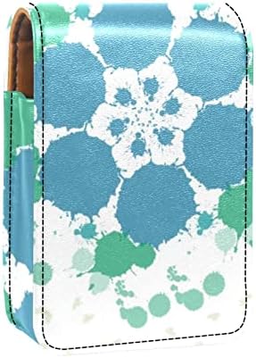 שפתון מקרה עם מראה חמוד נייד איפור תיק קוסמטי פאוץ, בציר פרח כחול פרחוני אמנותי מודרני