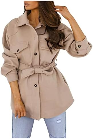 משרד נחמד ז'קט שרוול ארוך חורפי לנשים מלא בצבע אחיד חגורת חגורה מתאימה טוויד ז'קט טוויד צוואר צלב חום