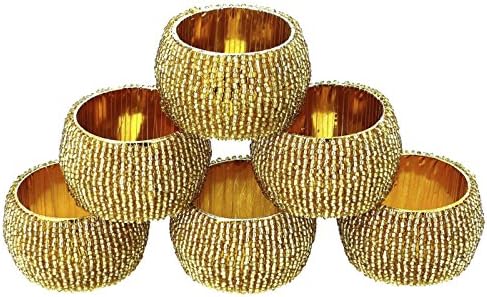 Dakshcraft טבעות מפיות חרוזי זהב - סט של 6, אביזרי שולחן פריט ומושלם לעיצוב אוכל - DIA - 1.5 אינץ '