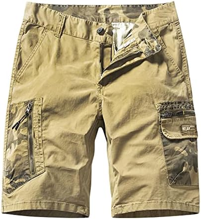 מכנסי מטען של Ozmmyan למכנסי גברים עם כפתורי רוכסן בכיס זמן פנאי מוצק אימון אימון מכנסיים קצרים