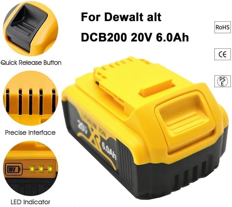 Lefeiyi עבור Dewalt DCB200 20V 6000mAh החלפה סוללה תואמת עבור Dewalt 20V 18 V ו- 20 כלי קולות עבור Dewalt