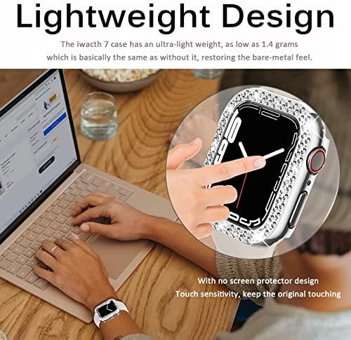 Miimall תואם לסדרת Apple Watch 8 41 ממ מסגרת Bling Frame Anti-Scratch אטום הלם קל משקל קשיח מחשב קשיח גביש