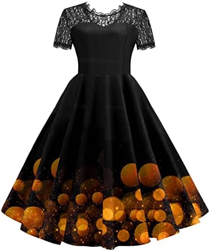 שמלות קיץ לנשים 2022 נשים תחרה שמלה סקסית הדפסת שרוול קצר תחרה באורך הברך חצאיות 1950 שמלת החלקה מידי